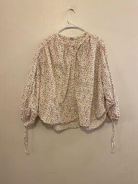 Old Navy Cream Floral Tie-Sleeve corduroy Peasant Top